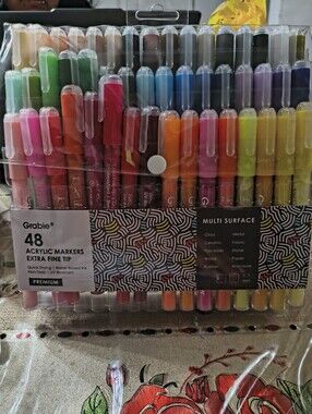 GRABIE 48 Acrylic Markers Extra Fine Tip Multi Surface 0.7mm